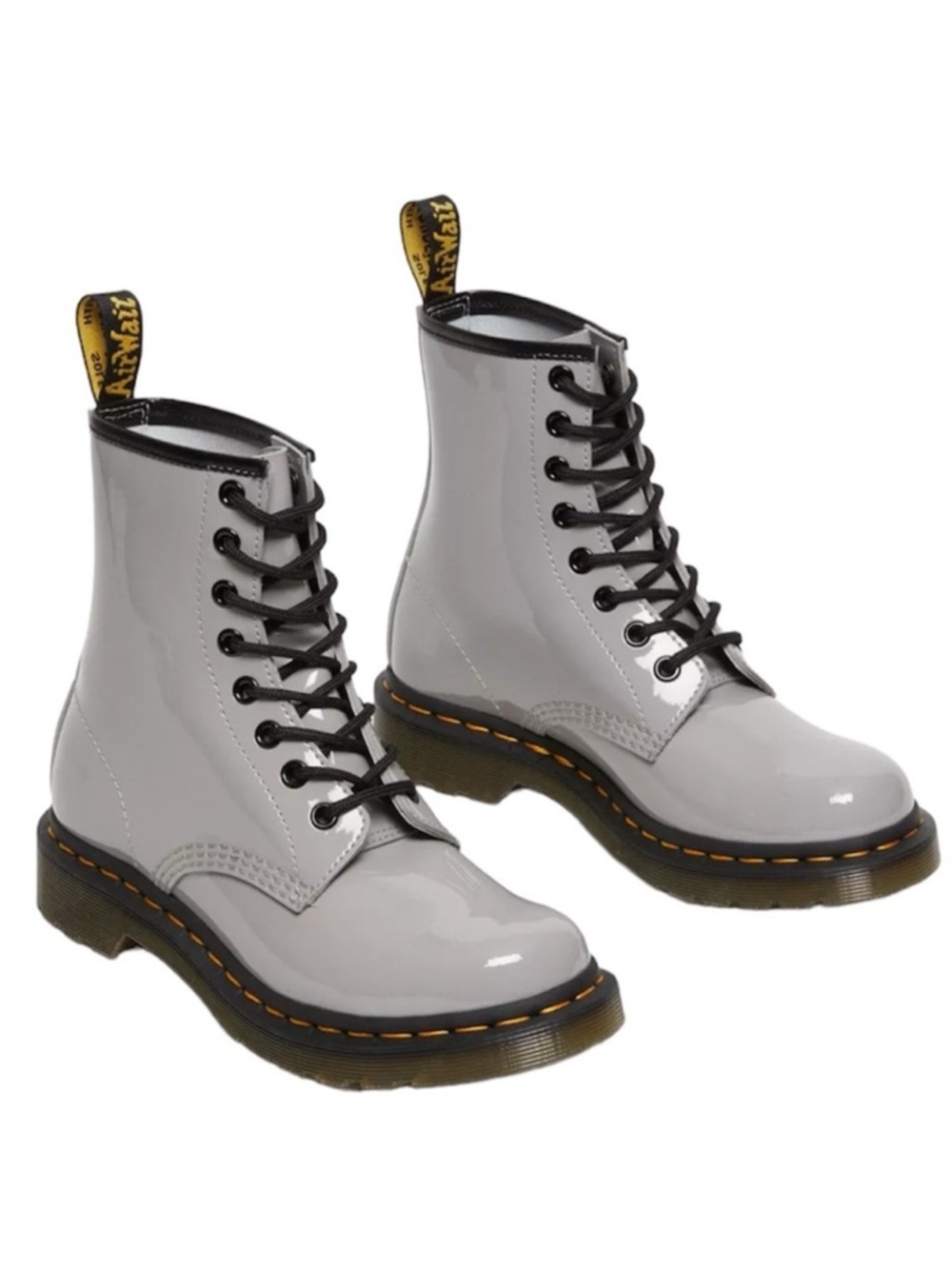 Dr. Martens 1460 W Patent Leather Lamper Lace Up Combat Moto Boots Gray US 9 NIB